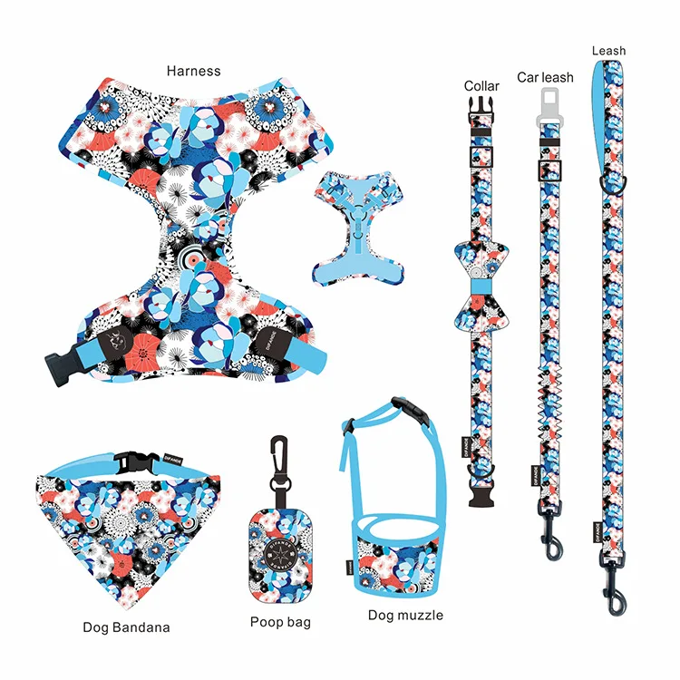 

Hot new product fashion no pull Pet Collar And Leash Set adjustable custom dog harness set