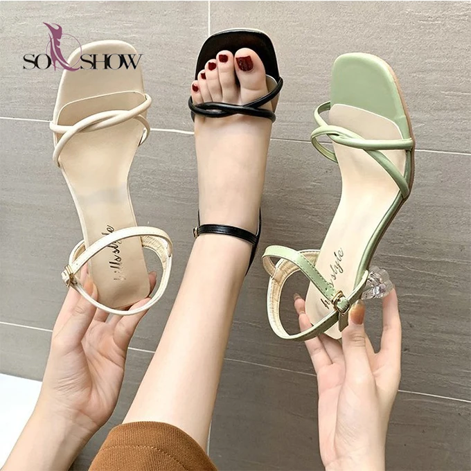 

women feet in thong sandals high heel no strap PU transparent high heel fashion slippers