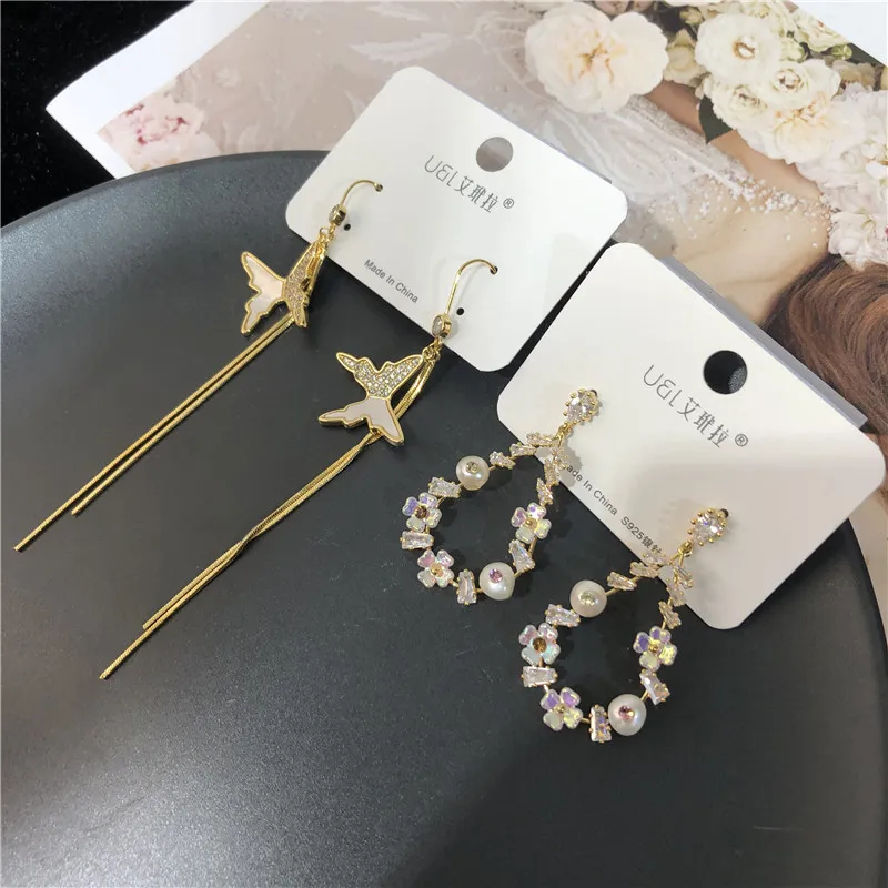 

Earring tassel set diamond 925 silver needle mixed with water drop earring mixed batch