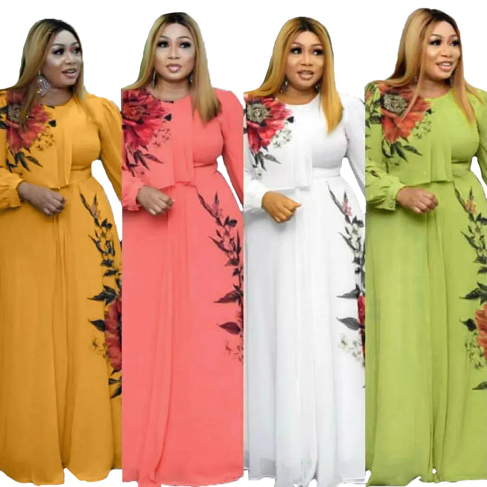 

10410-SW26 long-sleeve flower print casual plus size dresses women sehe fashion, 4 colors