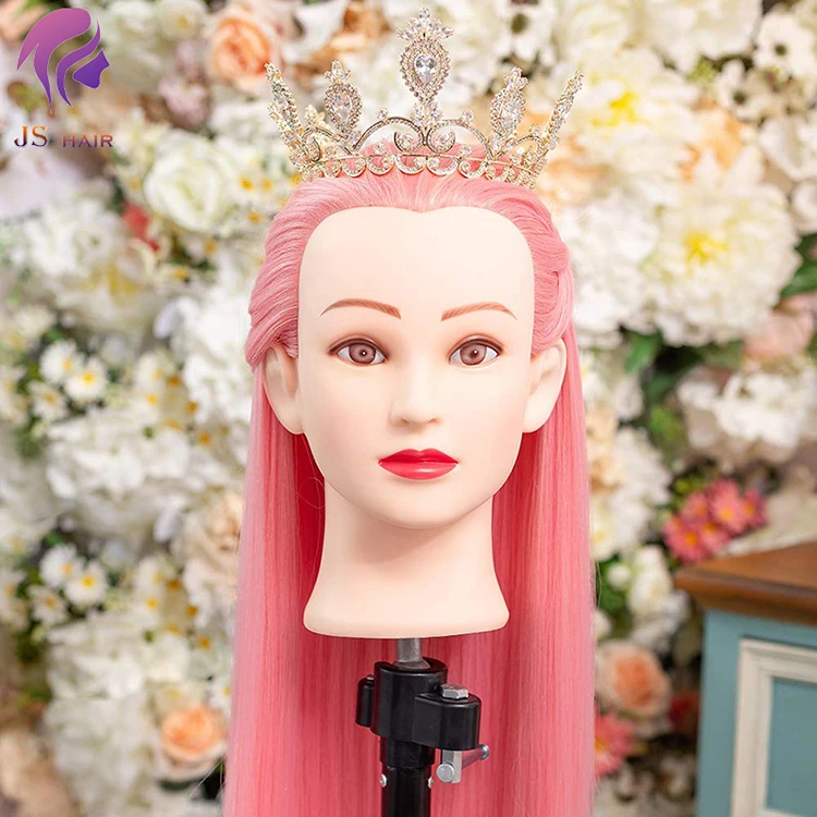 

2020 Cosmetolofy Mannequin Heads With Synthetic Hair Dummy With Stand,Pink Training Head For Hairstyling Practice