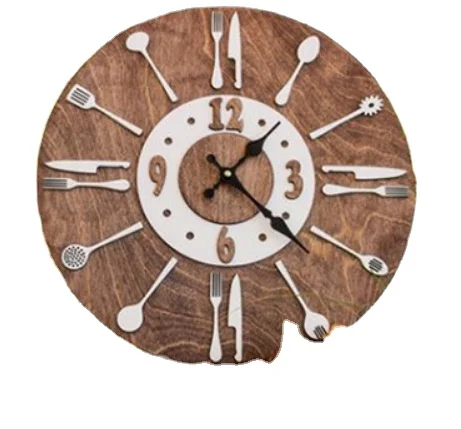 

Creative Country Garden Three Dimensional Home Decoration Hanging Table Retro Kitchen wall clock Wood