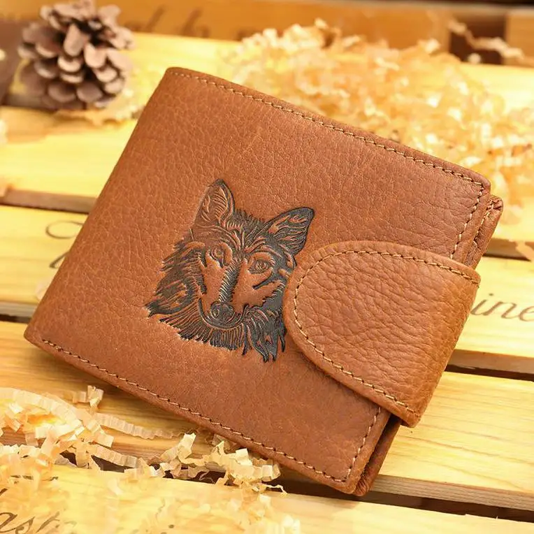 

Drop Shipping Animal Prints Genuine Leather Card Holder Wallet Money Clip Leather Short Wallet For Men, Black/coffee/brown