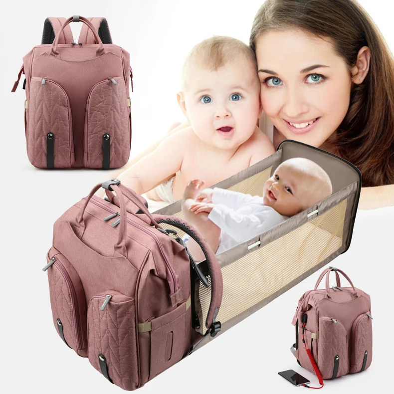 

3 in 1 newborn luxury Portable baby Crib mother bed nappy bag USB diaper bag backpack with changing station
