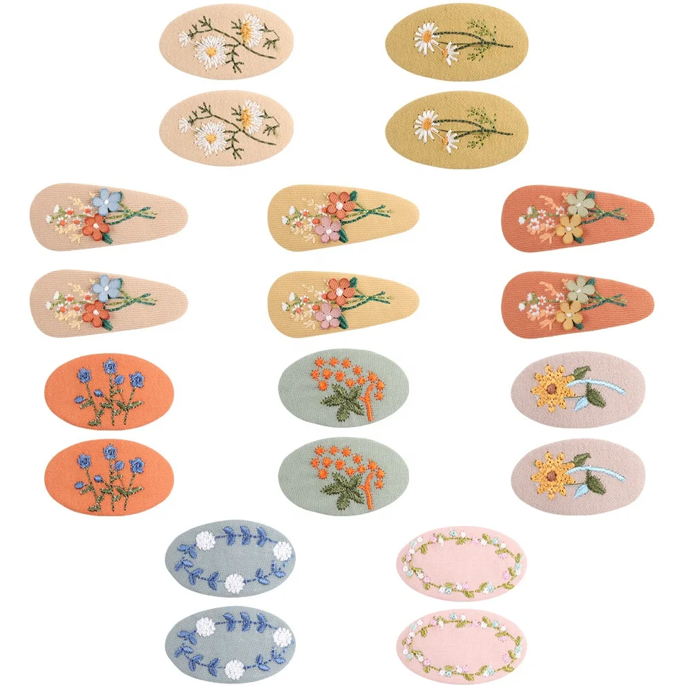 

Spring embroidery hair clip vintage floral fabric BB hair pin 2 pieces a set hair accessories