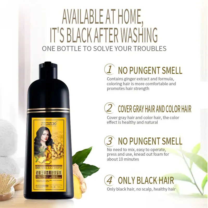 
Ztazaki 500ml Organic herbal 5 mins fast dying magic gray cover black hair shampoo with Private Label for Permanent 