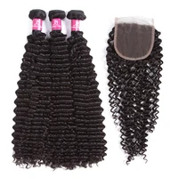 

Amanda 100% Virgin Human Hair Peruvian Hair Bundles with Closure Deep Curly