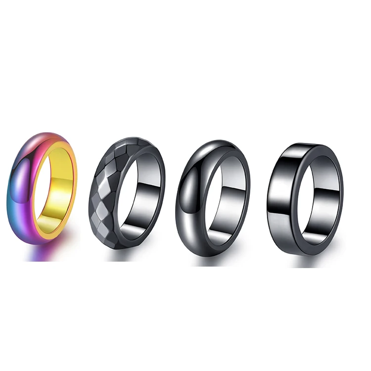 

2021Factory Price Rainbow Color Black 6MM 4MM Magnetic Hematite Rings for Men Woman