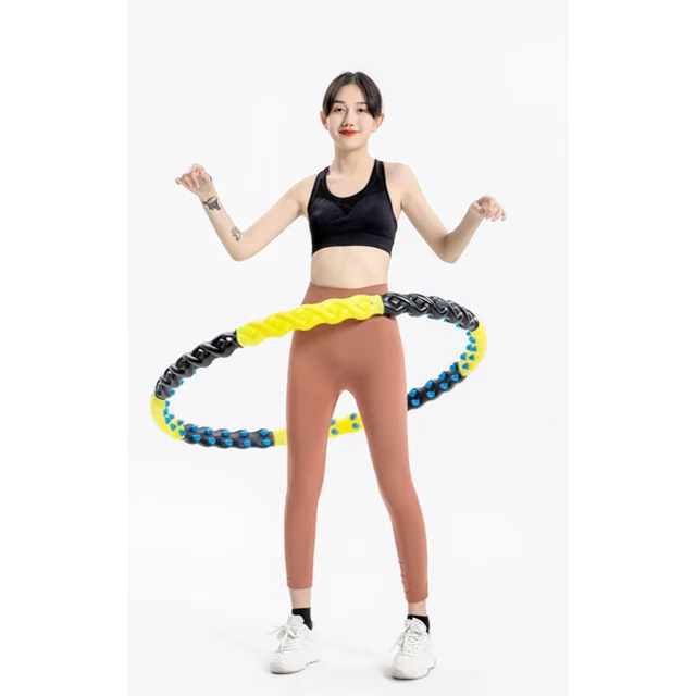 

New Large Detachable Hoola Hoop Double Way Magnetic Massage 110 cm Fitness Hula Rings, Black and yellow