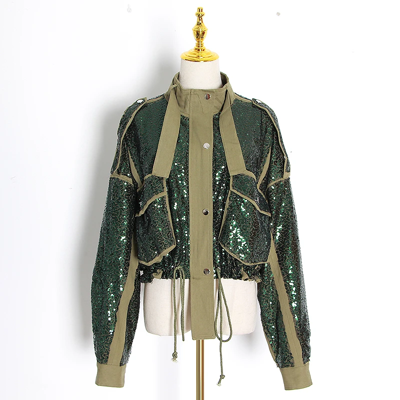 

Patchwork Sequin Jackets For Women New Streetwear