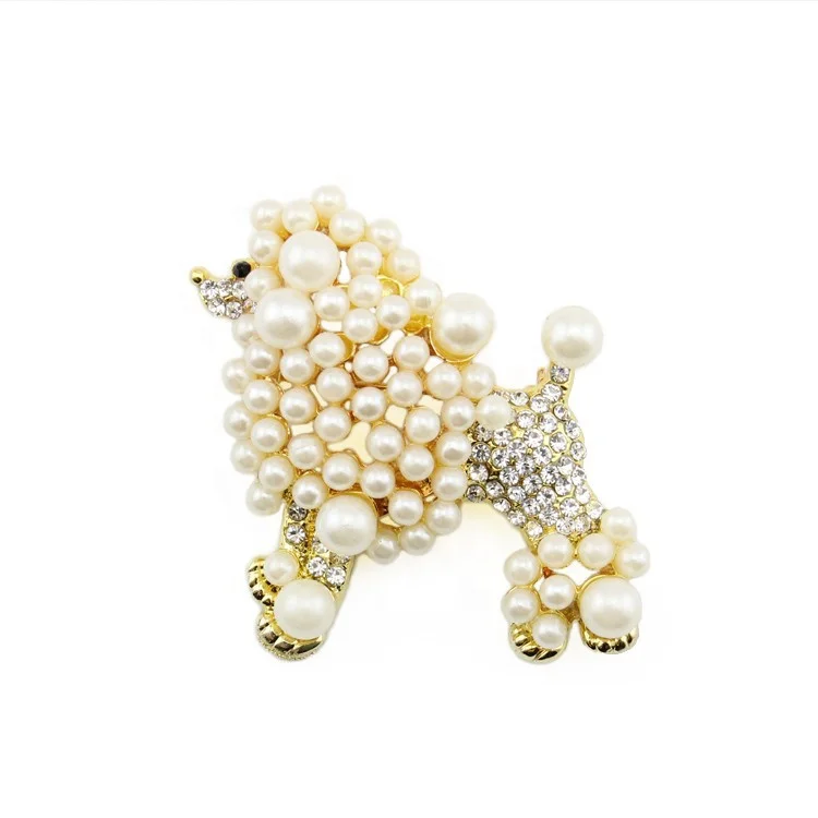 

Rhinestone poodle brooch pearl dog brooch animal brooch pin, White