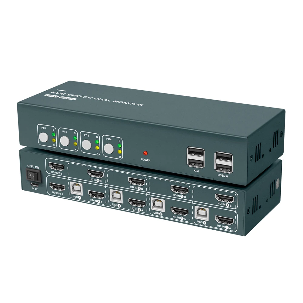 

HDMI KVM Switch dual monitor 4 port 4k 60hz KVM Switches with Hot key