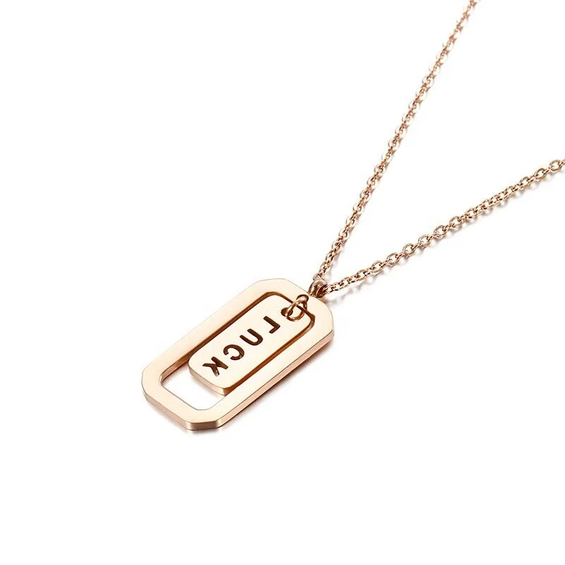 

New Product Fashion Simple Trend 316L Stainless Steel Double Rectangle Design Custom Logo Pendant Necklaces, Silver,gold,rose gold