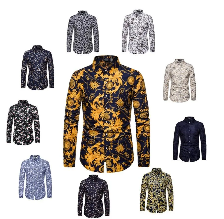 

2021 Spring and autumn new fashion embroidery pattern shirt men's leisure long-sleeve lapel shirt men, Custom color