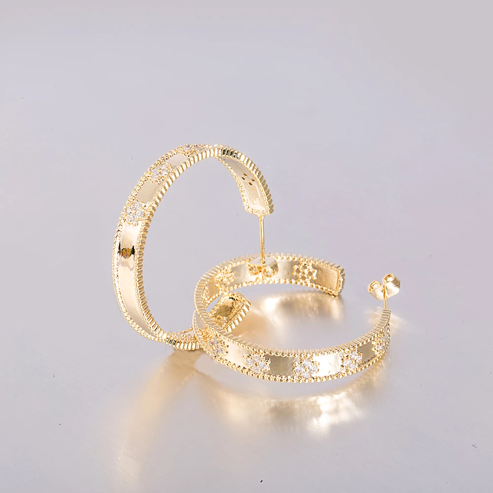 

New Custom 18K Gold Plated Sleek Minimalist Zircon Hoop Channel Earrings for Women, Gold&silver