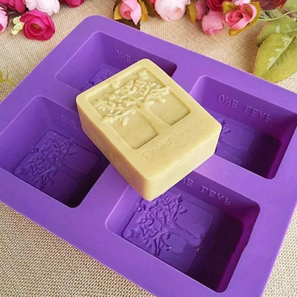 

DIY homemade 4-cavity Happy Tree silicone oval soap mold and soap making mold moules en silicone pour savon, Random