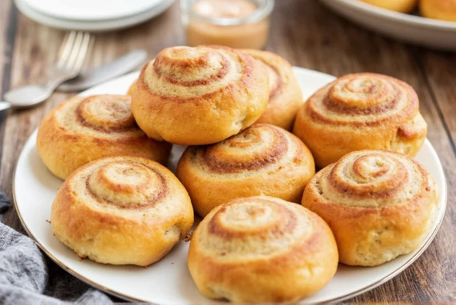 Perfectly golden air fryer cinnamon rolls with cream cheese glaze drizzled on top, showing the contrast between the crispy exterior and soft interior