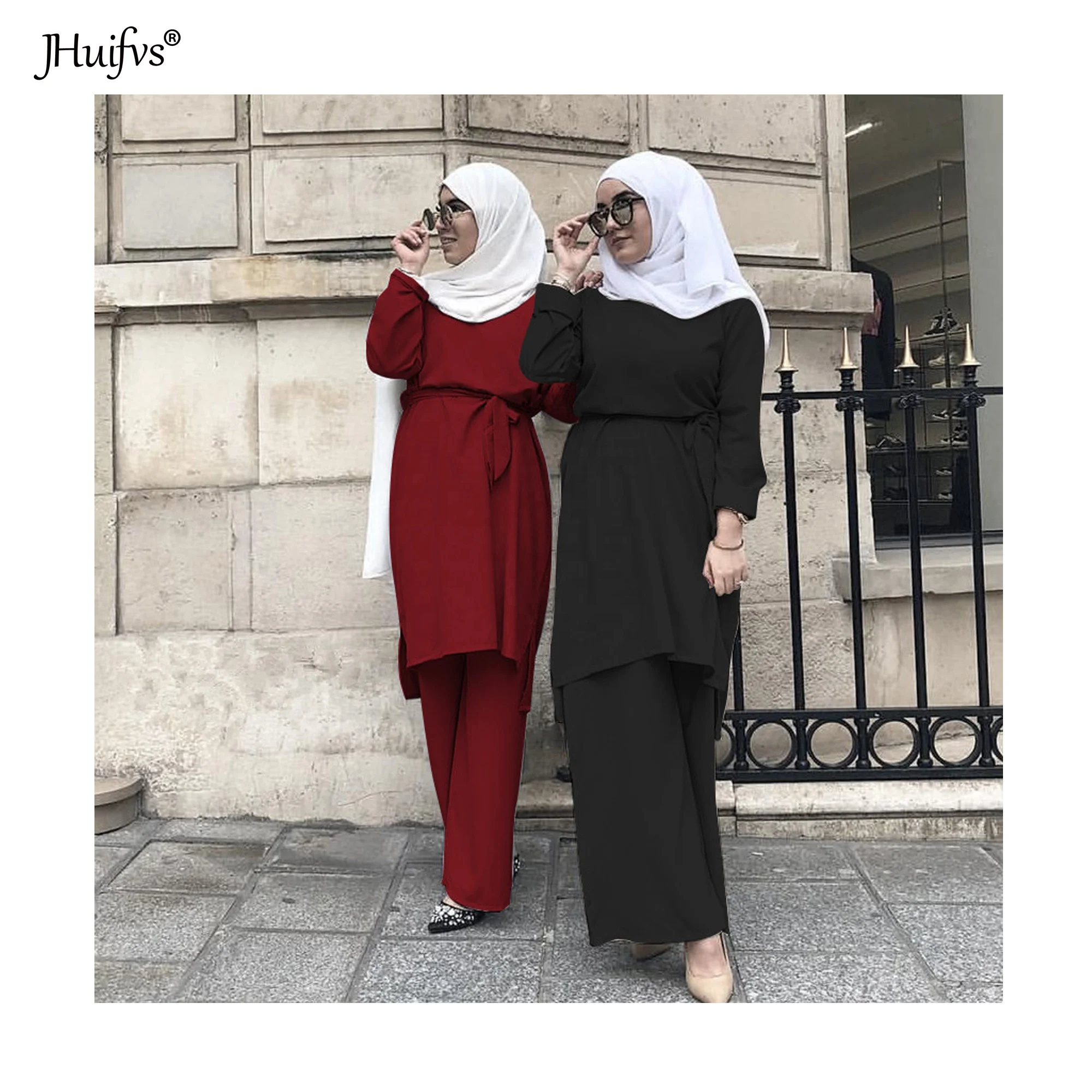 

2021 Abaya Muslim Dress Caftan Arabes Kaftan Islamic Clothing for Women Ensemble Femme Musulmane 2pcs Set Clothes, 4 colors
