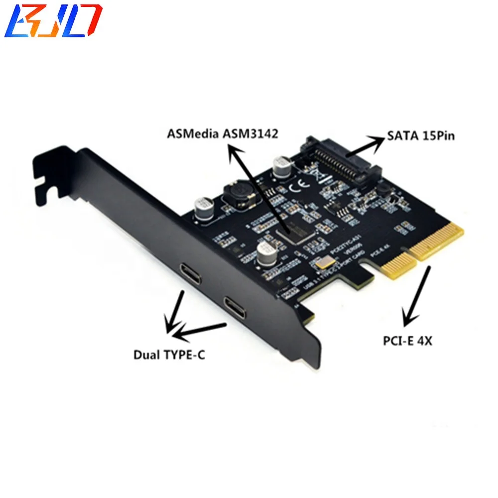 

PCI-E 4X to 2 Ports USB 3.1 Type-C Converter Adapter Card 10Gbps Dual USB3.1 Type C Expansion Card, Black