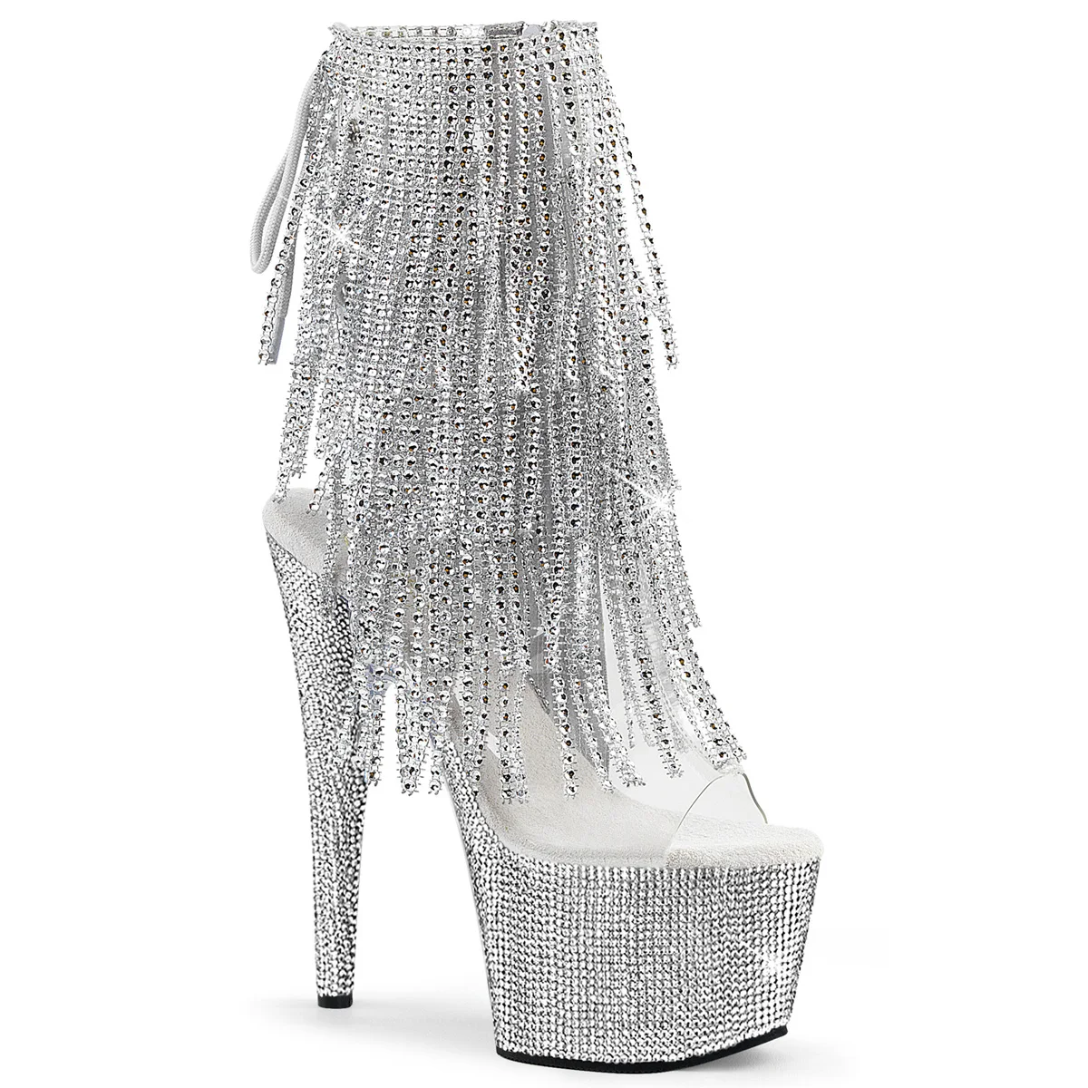 

New 17 cm high heels low heels for stage dinner Crystal Diamond Rhinestones 7 inch open toe high heels night club Ankle Boots