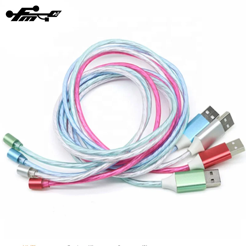 Magnetic Data Cable Flowing Light LED Fast Charging Magnet cable Micro USB Type C Cable