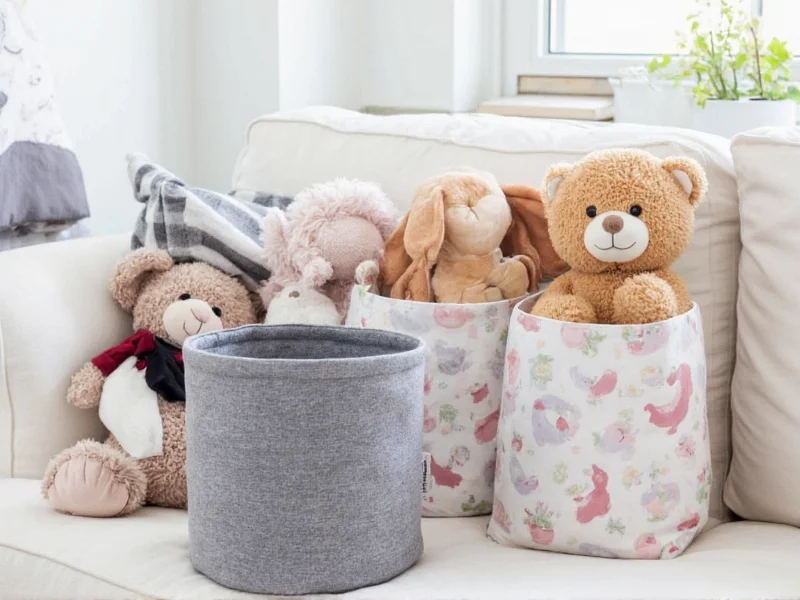 DIY fabric bins for stuffed animal storage