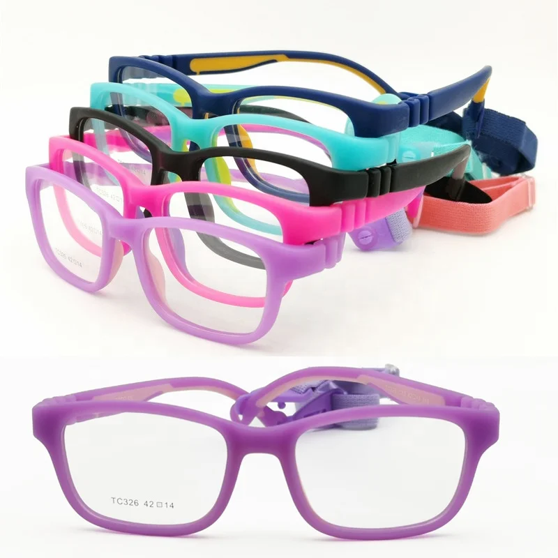 

high classic kids dual colors TR90 prescription square glasses flexible hingless temple including elastic adjustable cord