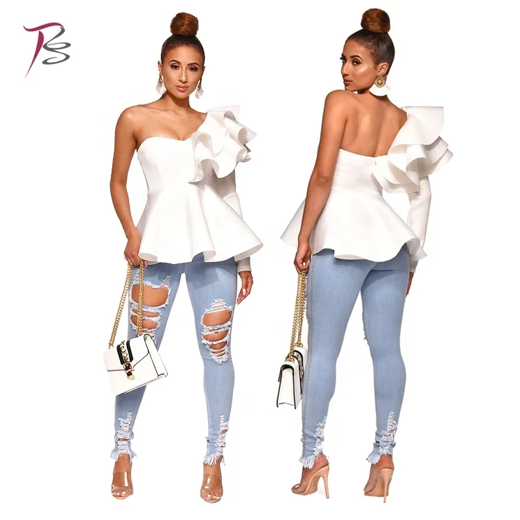 

Ripped washed jeans for sexy women pant jeans, Blue
