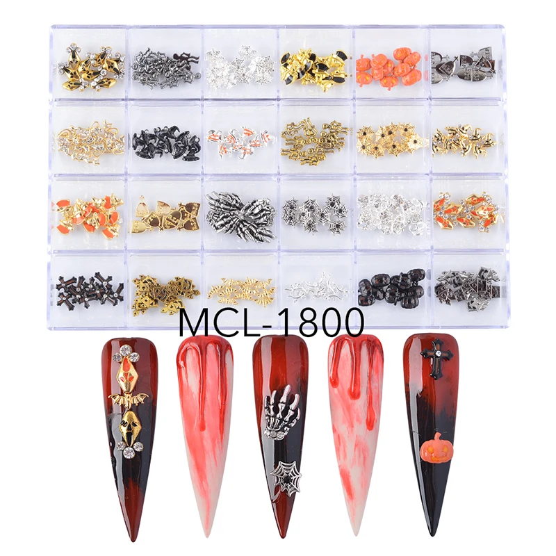 

Wholesale Halloween Alloy Metal Cross Nail Art Charms Box Accessories Kits For Halloween Decoration