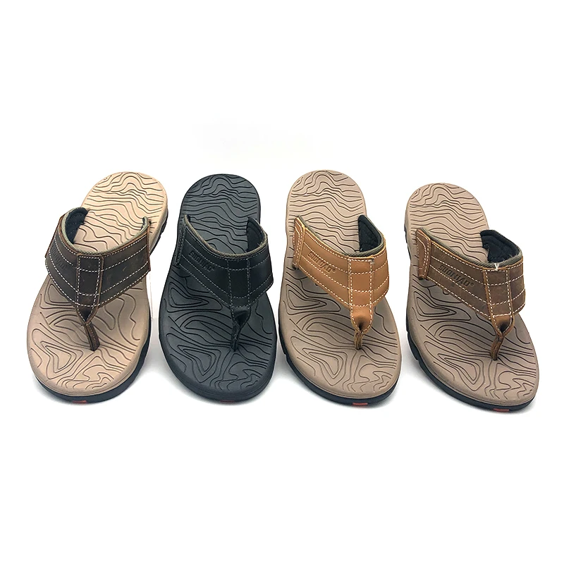 

homme leather flip flops for men flat sandals, Black color brown