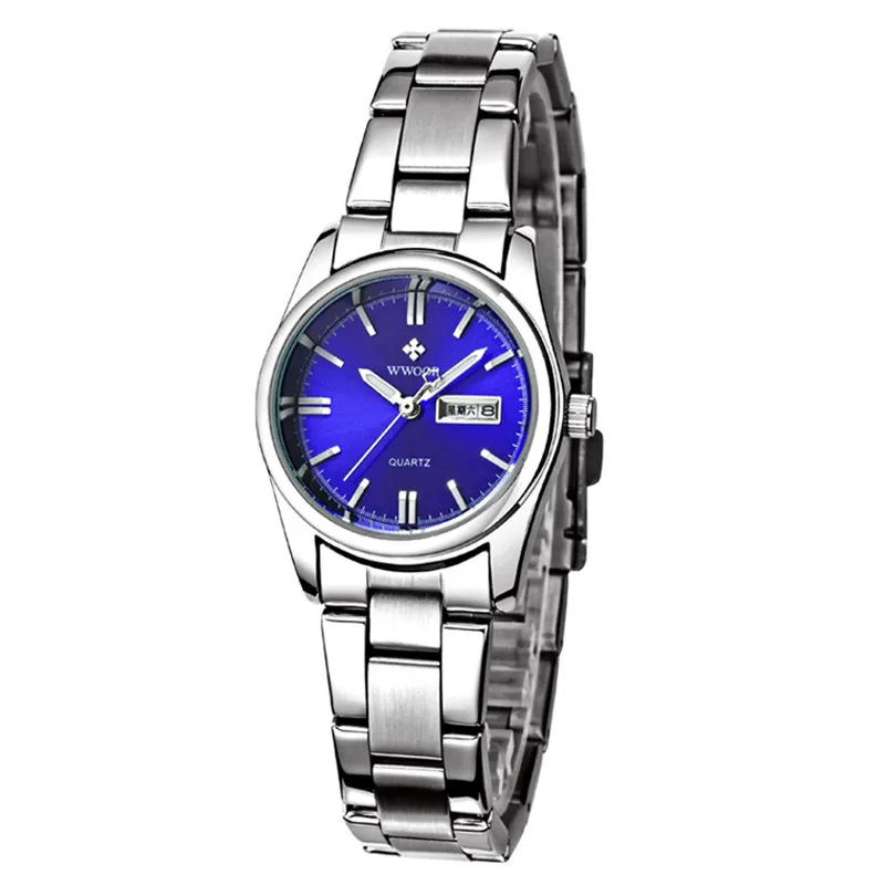 

WWOOR Simple Design Classic Women Silver Steel Quartz Fashion Waterproof Ladies Watches Blue Dial Casual Dress Wristwatch, 3colors for choice