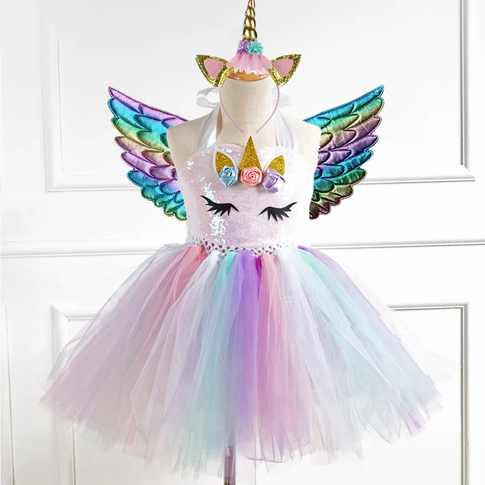 

Girls' Clothing Sets Tutu Dress Sequined Net Yarn Girls Show Unicorn Children Princess Dress Pari Dress for Baby Girl, Photo and accept customize