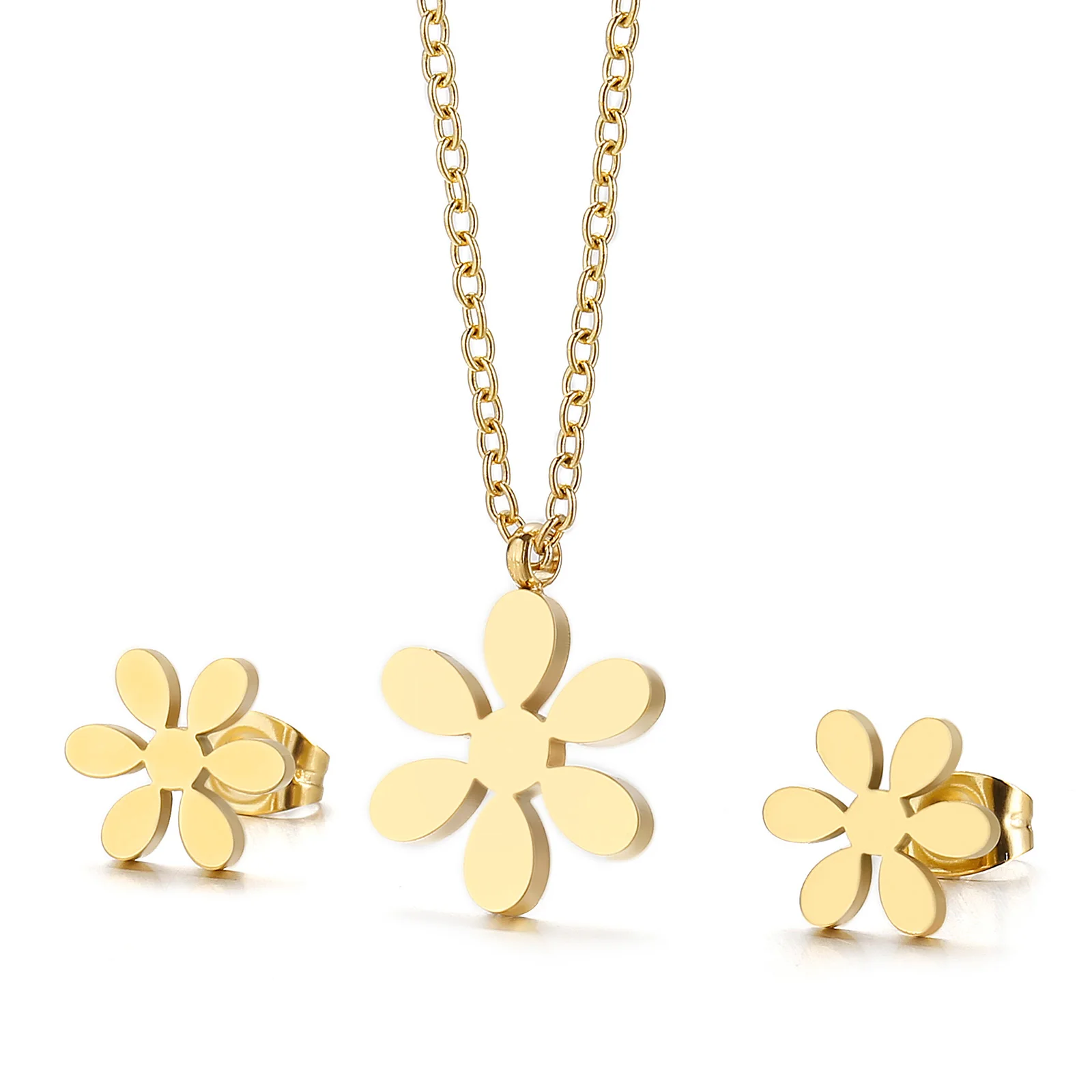 

Office/career Flower Earrings Necklaces Girls Gift Stainless Steel Jewelry Sets