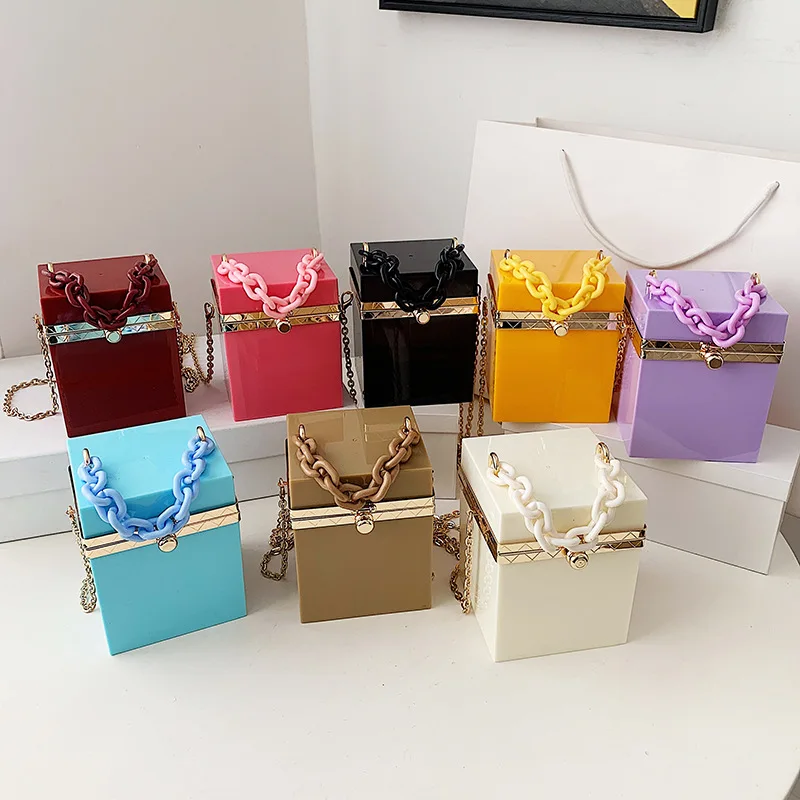 

Square Handbags The latest fashion combination candy color acrylic women box chain bags purse