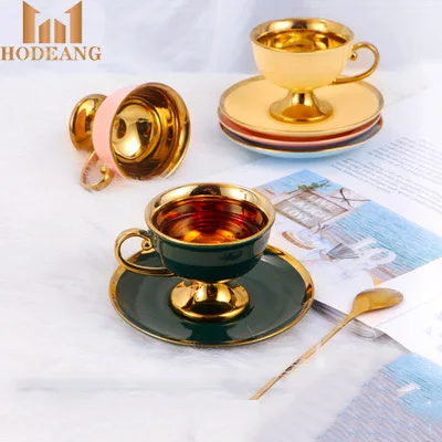 

6 set European-style gold-plated afternoon tea coffee cup and saucer business gift ceramic mug set, As picture