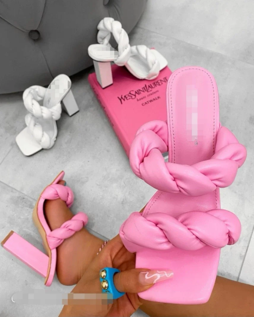 

High-quality women's shoes candy color thick heel sandals and slippers Square Toe Sandal High Heels Open-toe high heels