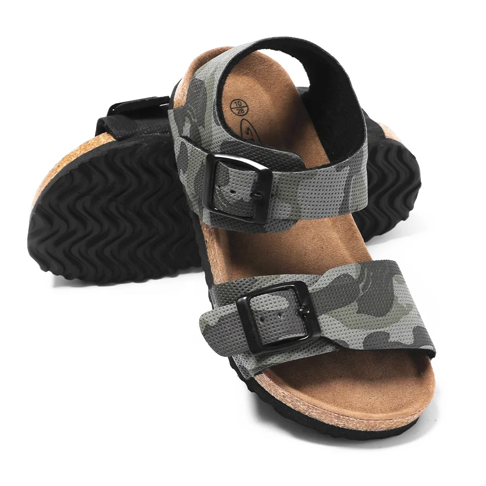 

2021 New Style Camouflage Prints Leather Insole Bio Cork Shoes Buckle Straps Kids Boy Children Sandals Summer Outdoor