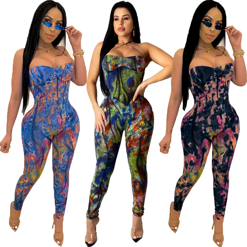 

B34752A 2020 SUMMER African style fashion print woman STRAPLESS Jumpsuit