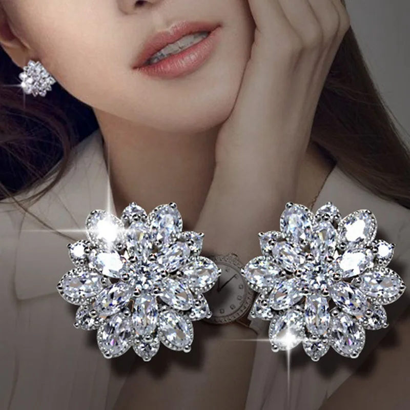 

CAOSHI Luxury Party Gifts Sun Flower Multi Colors Cubic Zirconia Flowers Stud Earrings For Women ear stud