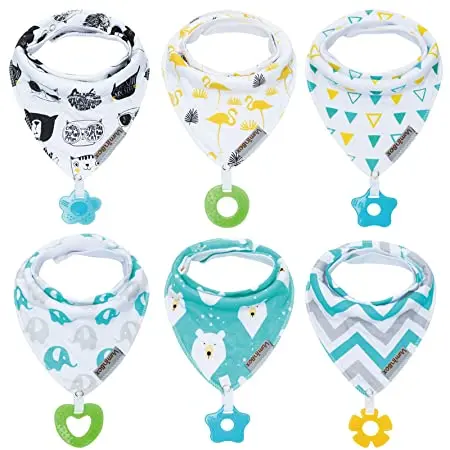 

Baby Bandana Drool Bibs 6-Pack and Teething Toys Made with 100% Organic Cotton, Absorbent and Soft Unisex, Picture showed or customized