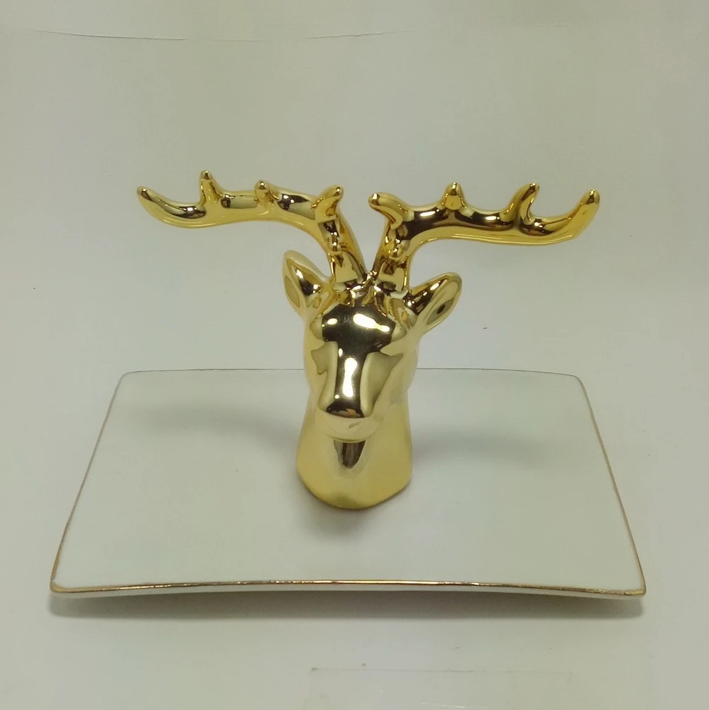 

Gold long tail cat ceramic jewelry trays rings holder organizer