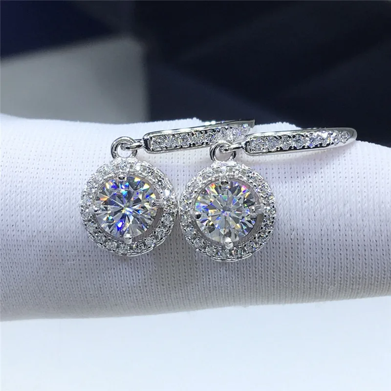 

Silver 925 Original Diamond Test Past Round Brilliant Cut Total 1 Carat D Color Moissanite Drop Earrings Gemstone Party Earrings