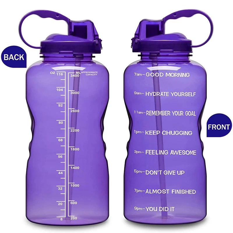 

Everich 1 Gallon Tritan Stylish BPA Drinking Water Bottle Line Designs Pump with Motivational Time Marker for Children, Customized color