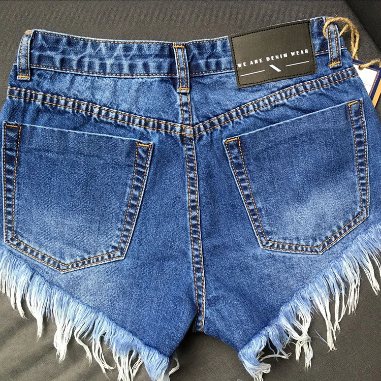 

Fashion blue denim jeans women washed high waist shorts