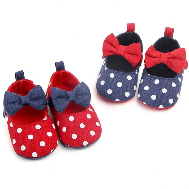 

2021 New patchwork printing retro bow-knot polka dot designer autumn 0-12 months girl baby shoes, Blue/red