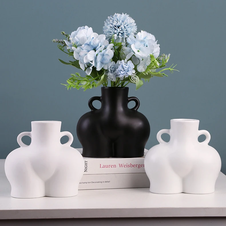 

Nordic Figurines Creative Design Model Mini Vase Home Decorative Abstract Handmade Body Base Art Ceramic Flower Vase, White/black/pink,customized colors