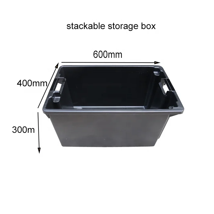 

QS Nestable and Stackable Tub Transparent Large Plastic Turnover Crate for Fish and Food Tote Storage Bins with Hinged Lids, Green or customized