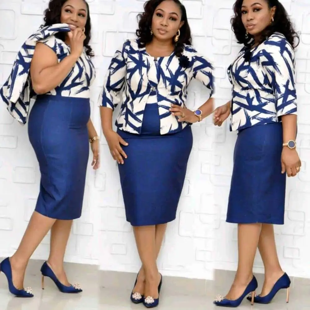 KXL6041  Plus size african women Printed dress blazer two piece set women clothing