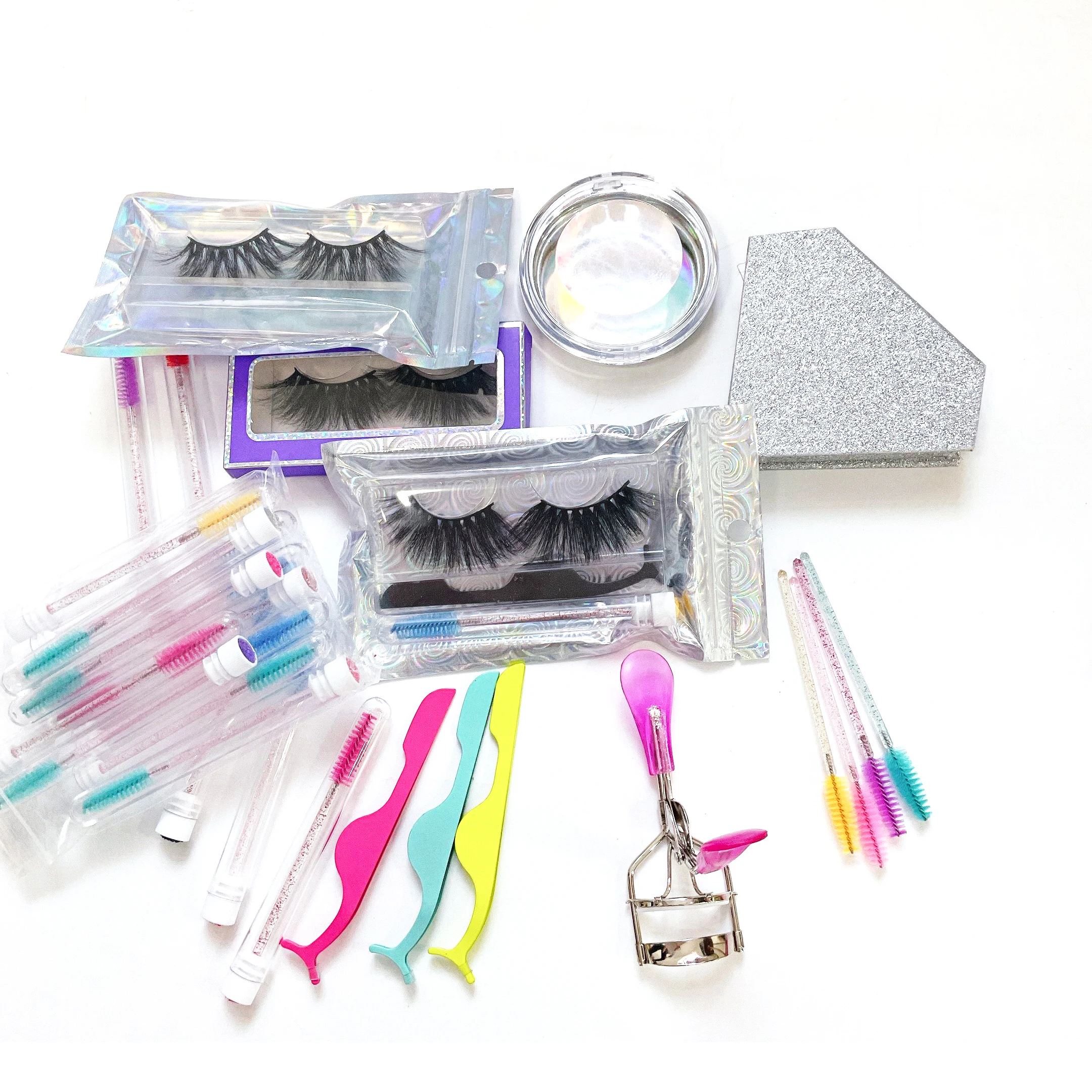 

Cruelty Free 3D Mink Eyelashes Top full strip lashes Packaging Box For False Eyelashes tweezers eyeliner set, Black color