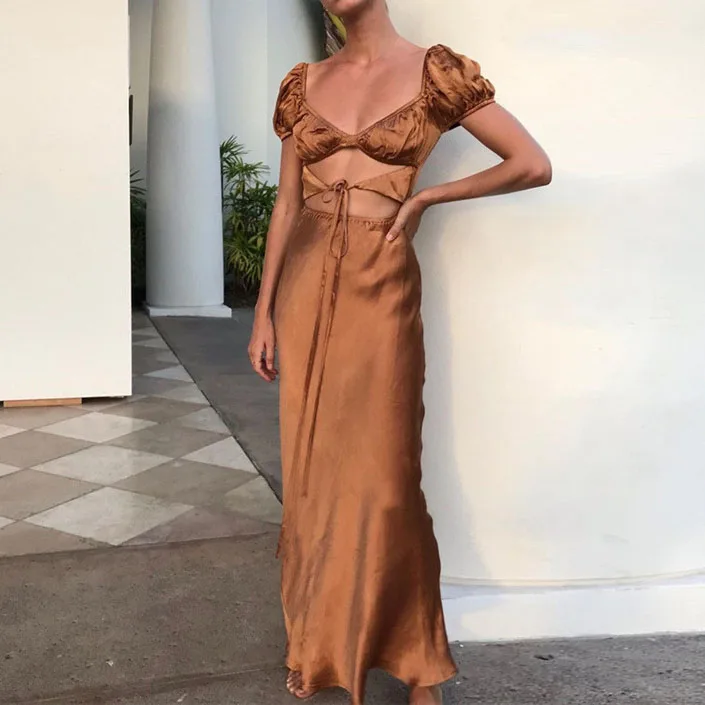 

FS2672D Summer women New arrival short sleeve fashion sexy square-neck long dress
